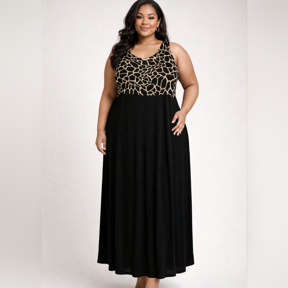 Anna Maxwell Black Dress with Animal Print 2X. RS 91